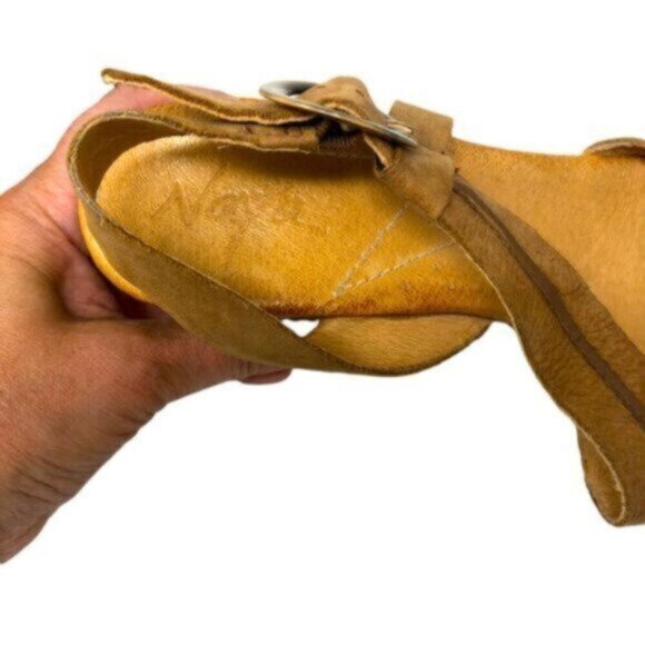 Maya | Tan Leather Mid Wedge Heel Ankle Strap Sandals Shoes Size 9 - Picture 8 of 10